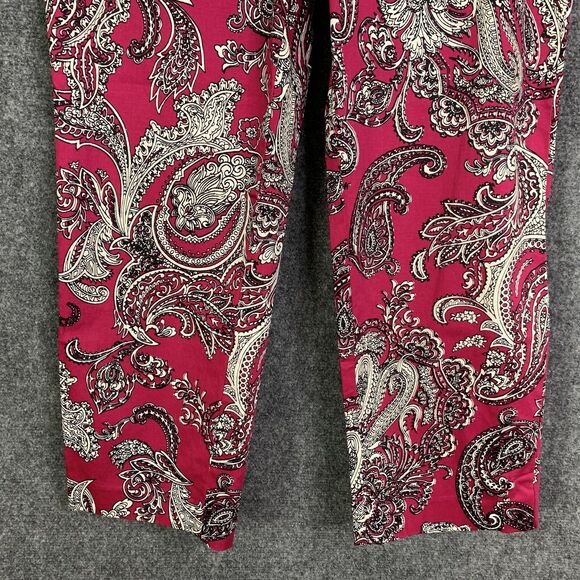 Talbots Paisley Print Ankle Pants Multicolor Size 8 Side Zipper Maroon w/ White - Picture 3 of 10
